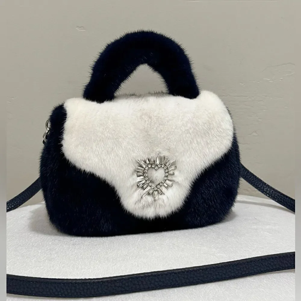 Colorblock Handmade Luxury Real Mink Fur Top Handle Bag/Shoulder Bag/Crossbody
